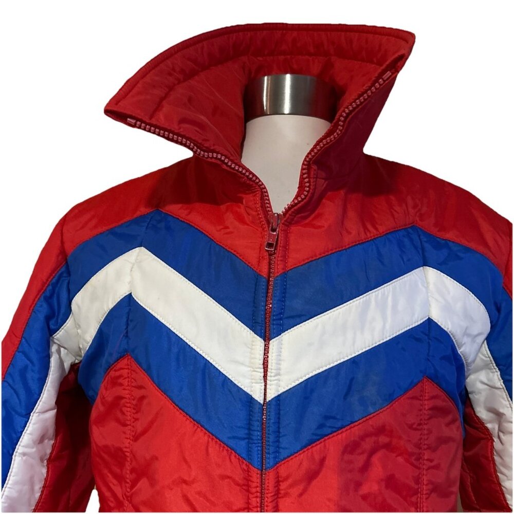 Vintage Womens Ski 60s 70s Skyr Coat Jacket Striped Medium Patriotic - Picture 2 of 16